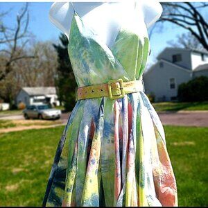 Tie-Dye High Low Dress, 60s pinup style dress with belt, XXL